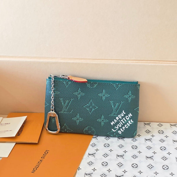 LV Key Pouch S Green PVC Fabric with Leather 275146