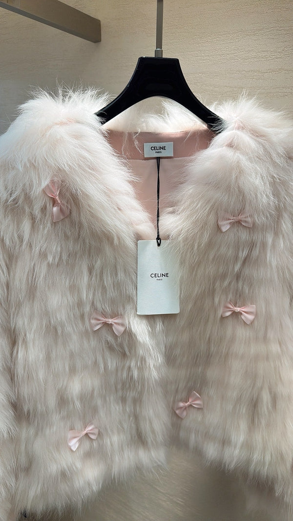 CELINE's 2025 New Fox Fur Baby Pink Coat 333411