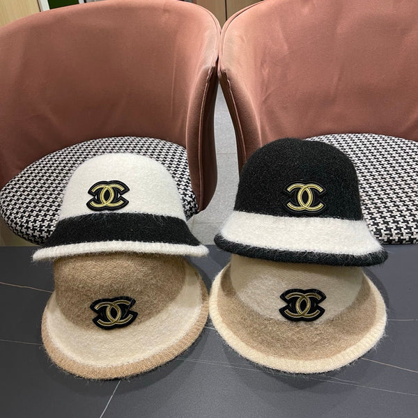 Chanel Women's Plush Bucket Black mix White Hat 980037