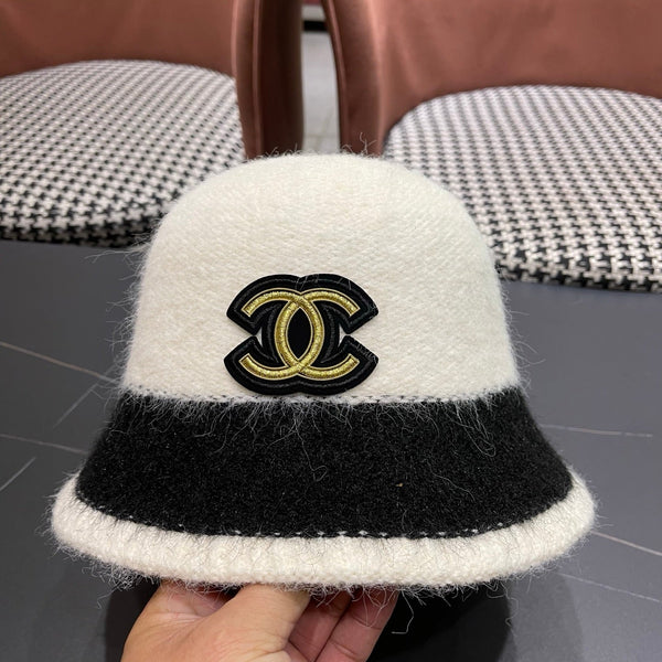 Chanel Women's Plush Bucket White mix Black Hat 980039