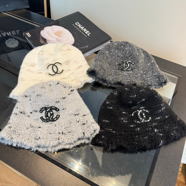 Chanel New Knitted Bucket Hat Light Gray in Fibrous 980146