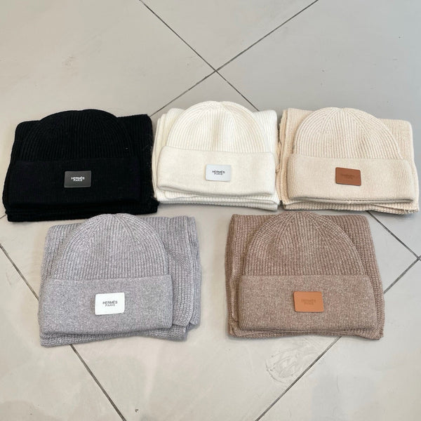 Hermes Classic Hat & Scalf Set White Rabbit Fur 980200