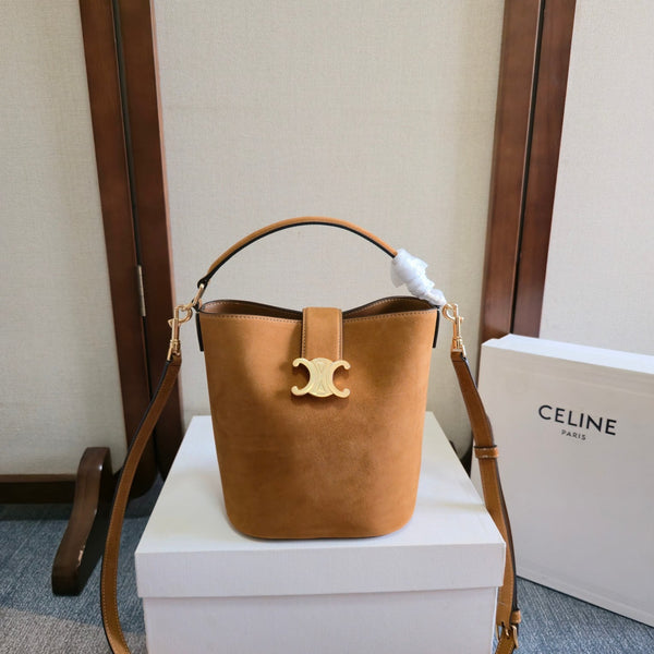 Celine New Small Brown Bucket Bag in Suede 276314