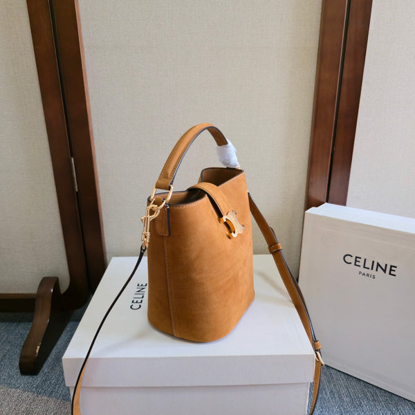 Celine New Small Brown Bucket Bag in Suede 276314