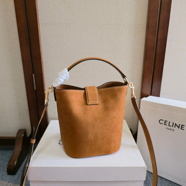 Celine New Small Brown Bucket Bag in Suede 276314