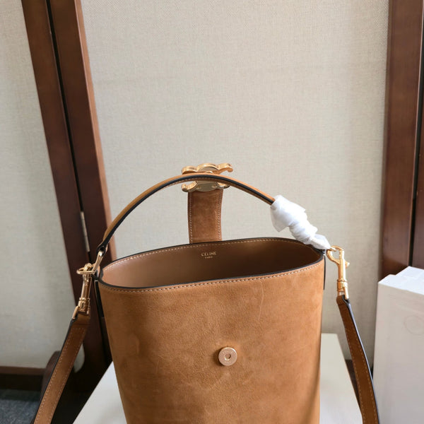 Celine New Small Brown Bucket Bag in Suede 276314