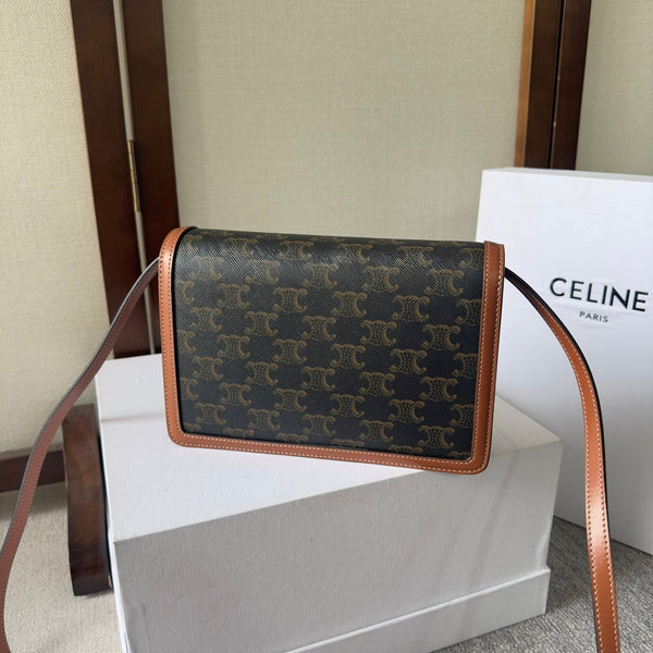 Celine New Large WOC Envelope Black Brown Bag in PVC Fabric with Leather 276284