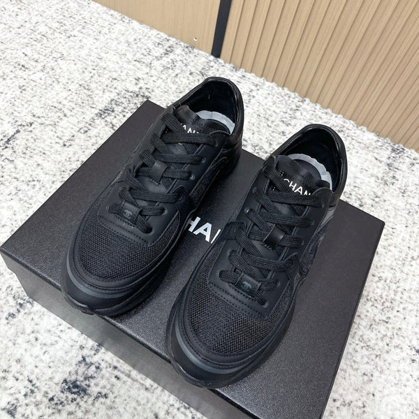 Chanel 26SS New Casual Black Sneakers in Cowhide with Mesh Cloth 591413