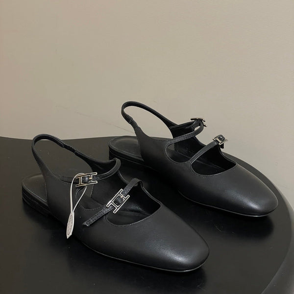 Hermes 26S Mila Open-Heel Sandals Black in Calfskin 594349