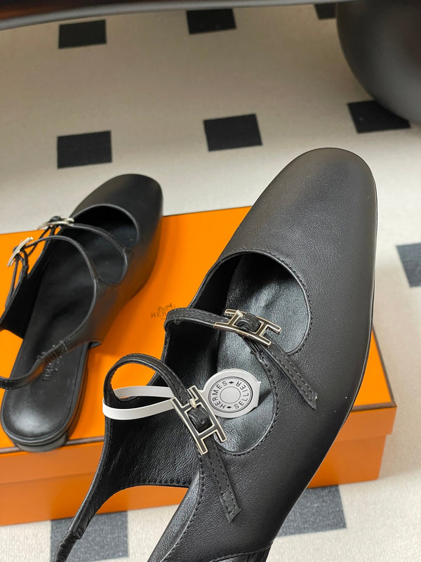 Hermes 26S Mila Open-Heel Sandals Black in Calfskin 594349