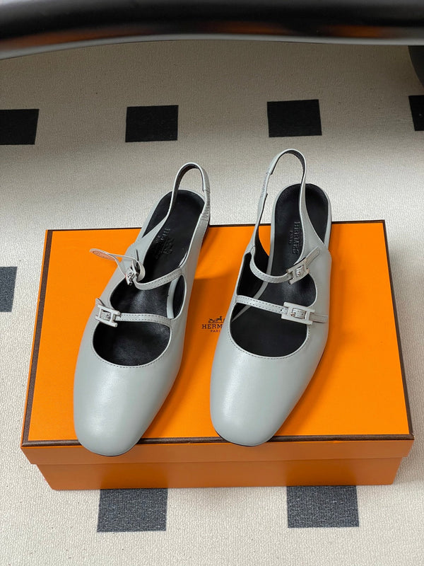 Hermes 26S Mila Open-Heel Sandals Gray in Calfskin 594345