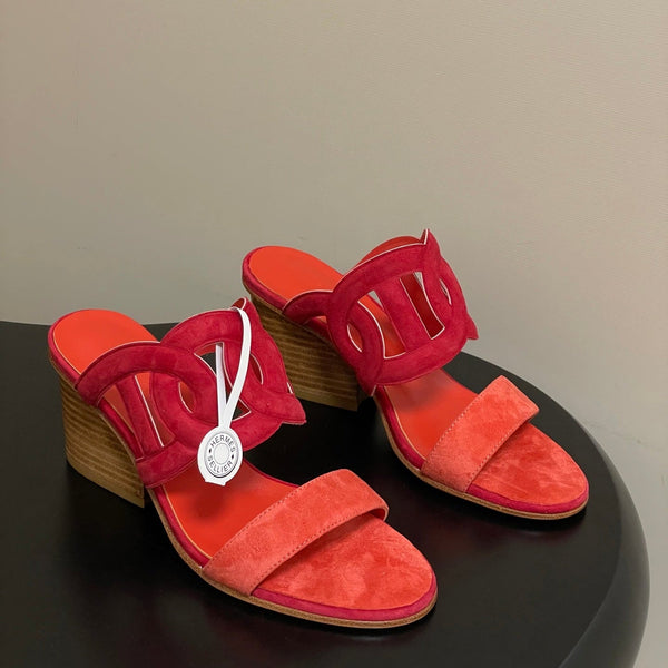 HM Lipari 70 Chunky Heeled Sandal Series Red in Suede 594330