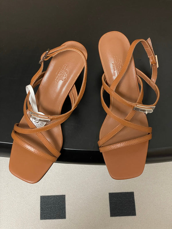 HM Muse Sandal 70 Brown in Calfskin 593817