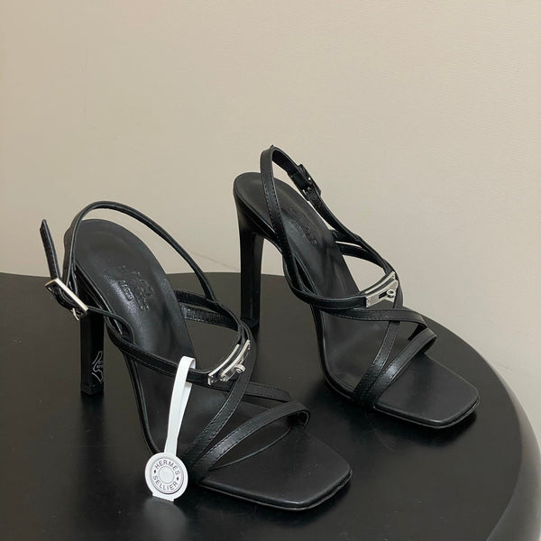 HM Muse Sandal 100 Black  in Calfskin 593812