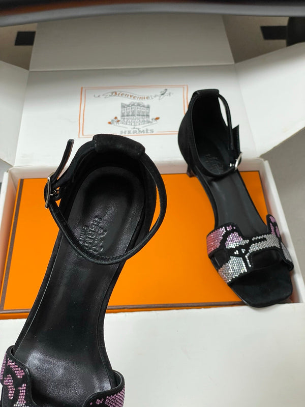 HM Joy Sandal 40 Black Pink in Suede 593808