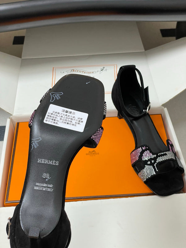 HM Joy Sandal 40 Black Pink in Suede 593808