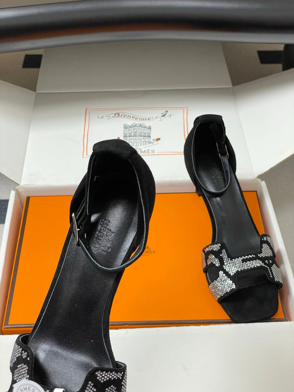 HM Joy Sandal 70 Black Gray in Suede 593807