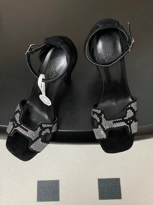 HM Joy Sandal 100 Black Gray in Suede 593804