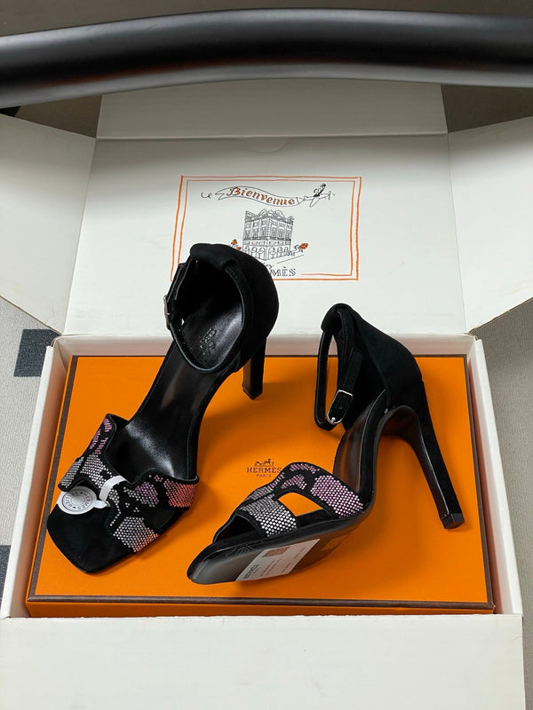 HM Joy Sandal 100 Black Pink in Suede 593802