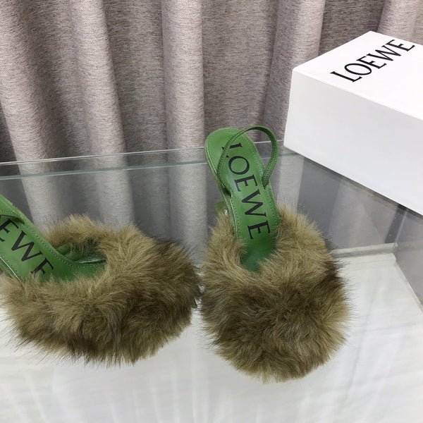 Loewe 25SS Fur-lined Mule 100 Green in Fox Fur 597443