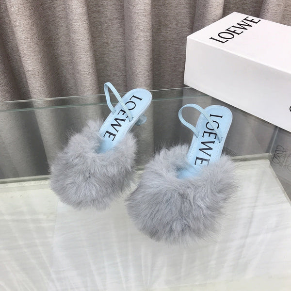 Loewe 25SS Fur-lined Mule 60 Blue in Fox Fur 597439