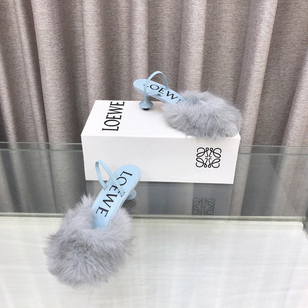 Loewe 25SS Fur-lined Mule 60 Blue in Fox Fur 597439