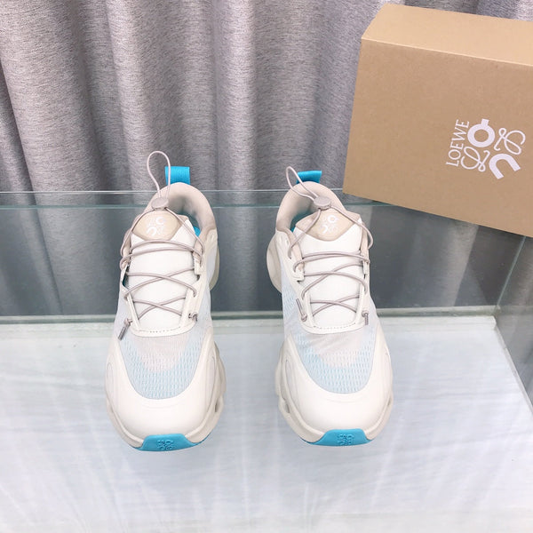 Loewe x on Angpao Couple Running Sneakers White Blue Nylon Calfskin 597426