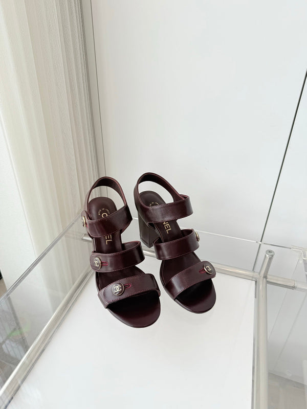 Chanel 26 Turnlock 80 Burgundy Sandal Heels in Lambskin 597404