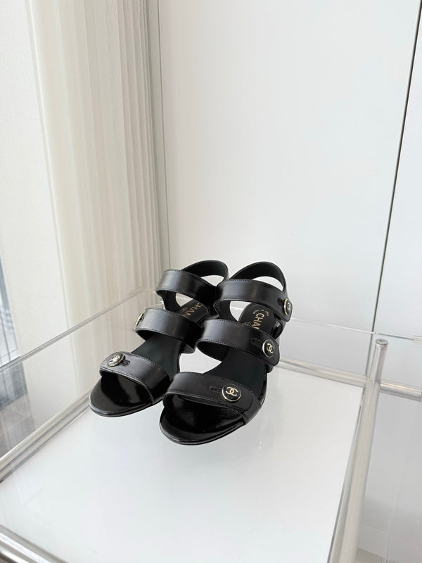 Chanel 26 Turnlock 40 Black Sandal Heels in Lambskin 597403