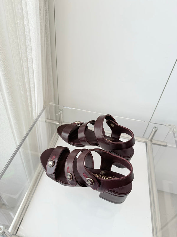 Chanel 26 Turnlock 40 Burgundy Sandal Heels in Lambskin 597400