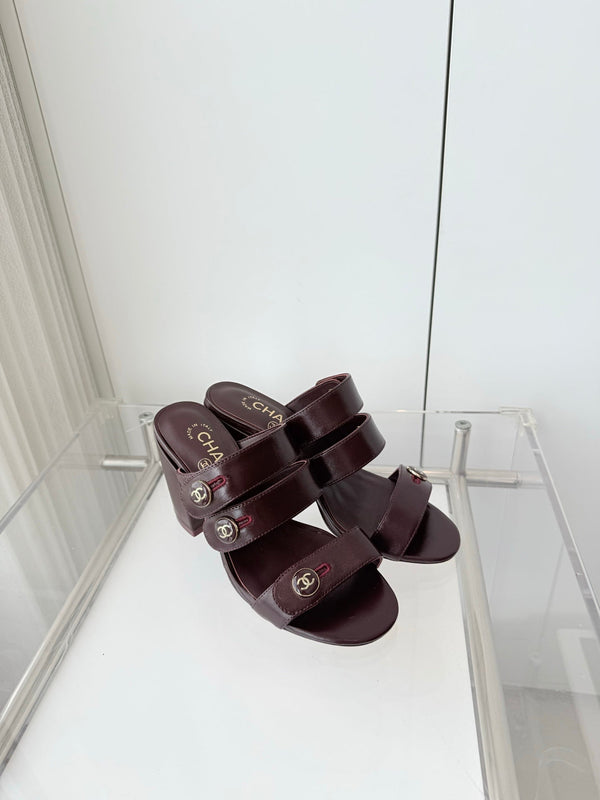 Chanel 26 Turnlock 85 Burgundy Sandal Mule in Lambskin 597393