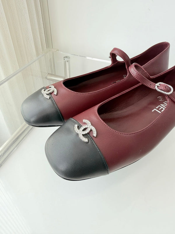 Chanel 26 MaryJane Shoes Burgundy Black Lambskin 597383