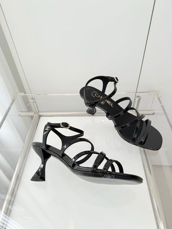 Chanel Cruise 26 Sandal 70mm Black Patent Leather 597356