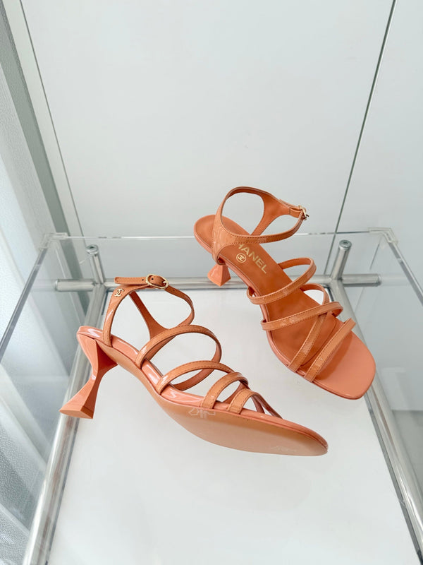 Chanel Cruise 26 Sandal 70mm Orange Lambskin 597355