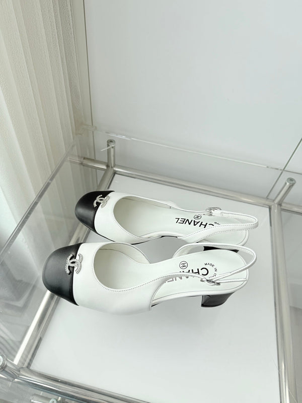 Chanel 26 High Heels White Black 50 in Lambskin 597330