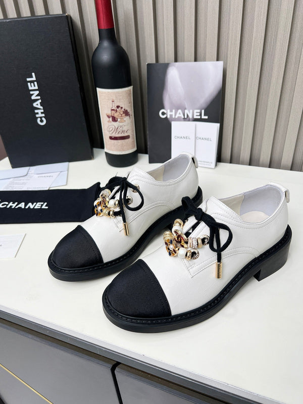 Chanel CC Combat Shoes With Pearl White in Calfskin 597896