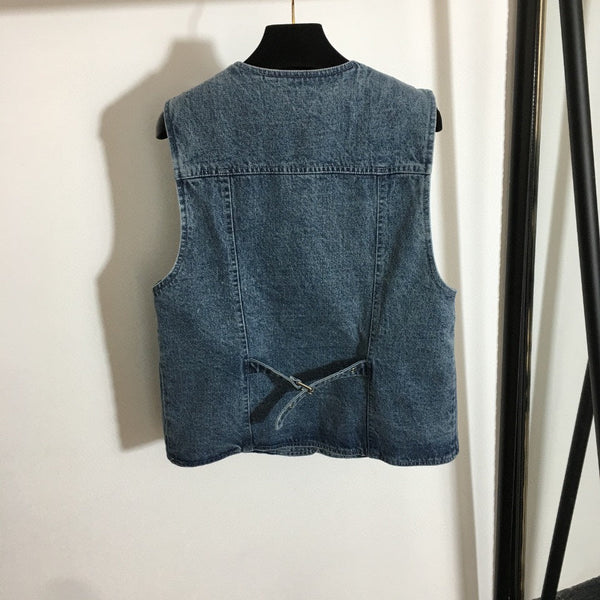 Chanel Chanel-style Vest Denim Jacket + Long-Sleeve Dress