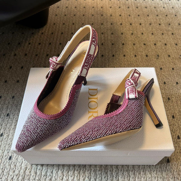 CD J'Adior Slingback heels 95 Pink in Cotton with Metallic Thread Embroidery 598132