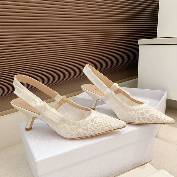 CD Ribbon Lace Open-toe Ivory Sandals 65 in Sheepskin 598118