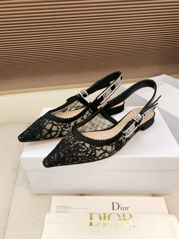 CD Ribbon Lace Open-toe Black Sandals in Sheepskin 598114