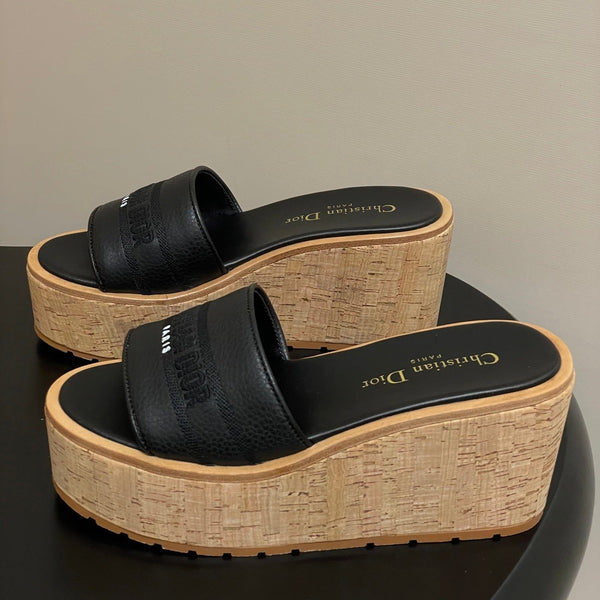 CD Dway Platform Heel 80mm Sandals Black Calskin