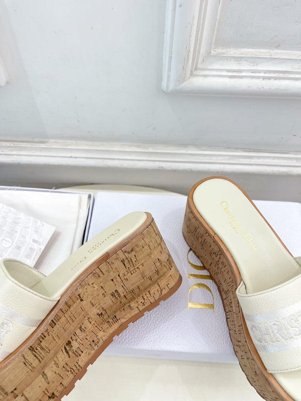 CD Dway Platform Heel 80mm Sandals White Calskin