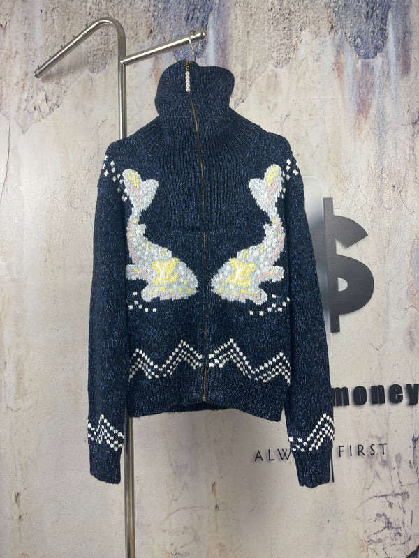 Louis Vuitton 25FW Koi Print Color-Blocked Wool Cardigan 494074