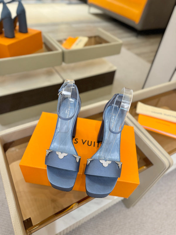LV Swing Platform Sandal 11cm Blue Cow Patent Leather 600332