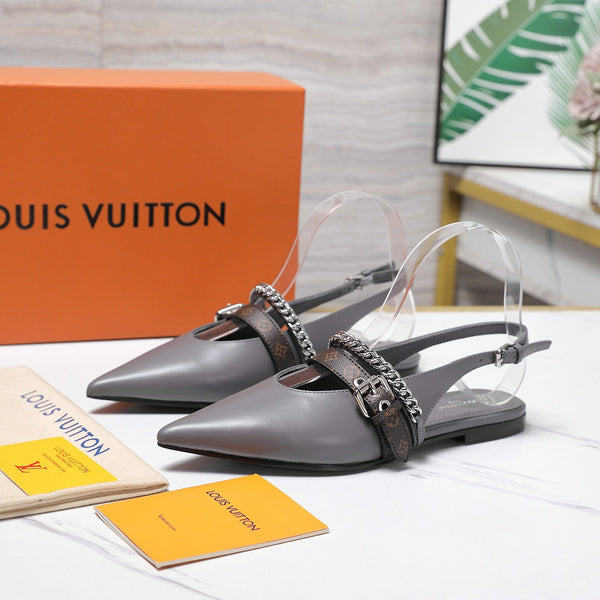 LV Vibe Slingback Flat Gray Glossy Naplak Leather 600664