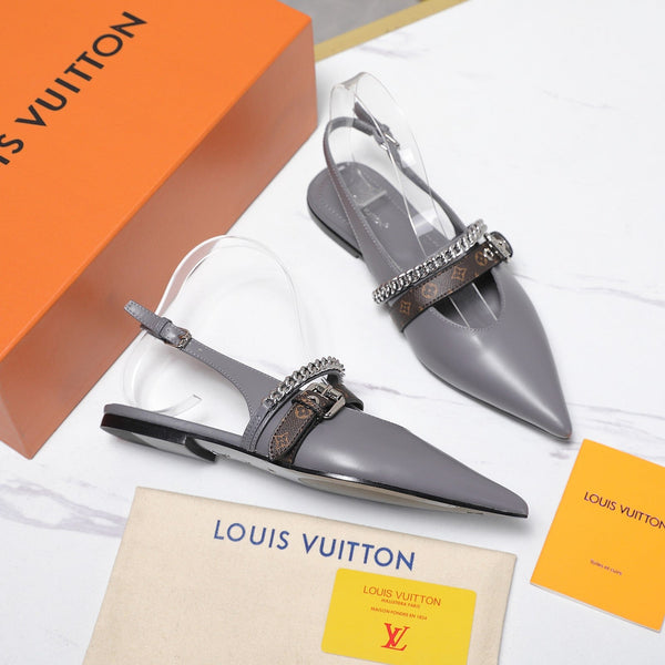 LV Vibe Slingback Flat Gray Glossy Naplak Leather 600664