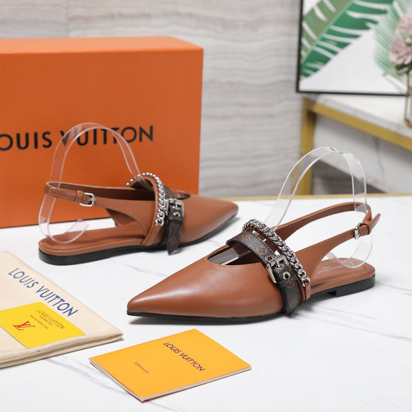 LV Vibe Slingback Flat Brown Glossy Naplak Leather 600665