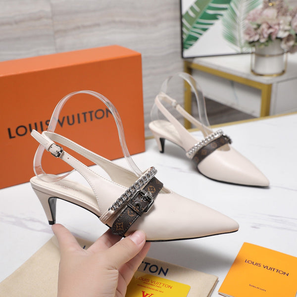 LV Vibe Slingback Pumps 55 White Glossy Naplak Leather 600668