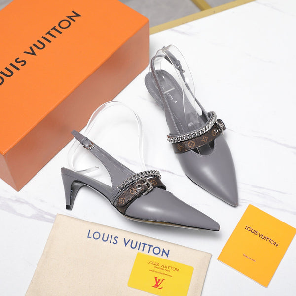 LV Vibe Slingback Pumps 55 Gray Glossy Naplak Leather 600669