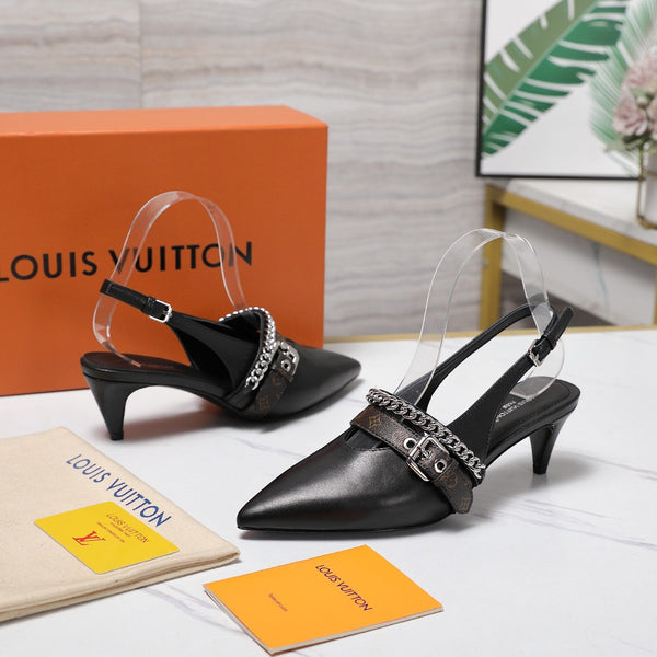 LV Vibe Slingback Pumps 55 Black Glossy Naplak Leather 600672